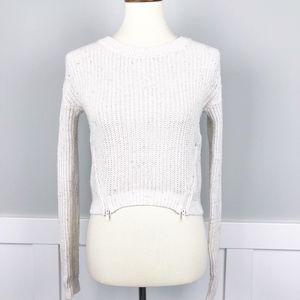 Xhilaration Cropped Sweater Zipper Detail White
